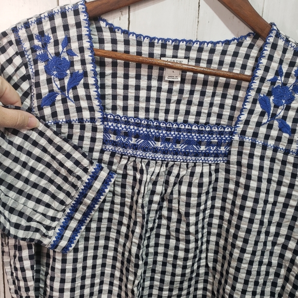 J. Crew Black White Gingham Embroidered Peasant - Picture 4 of 7